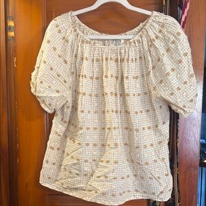 Ace & Jig Cream and Tan Puff Sleeve Peasant Blouse